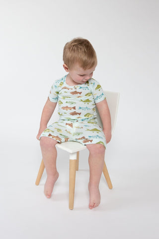 Angel Dear - Freshwater Fish- Bamboo Loungewear Short Set - Charlie Rae - 6-12 Months - Baby & Toddler Sleepwear - Angel Dear
