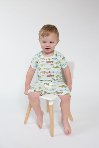 Angel Dear - Freshwater Fish- Bamboo Loungewear Short Set - Charlie Rae - 6-12 Months - Baby & Toddler Sleepwear - Angel Dear