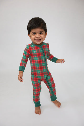 Angel Dear Holiday Plaid Bamboo 2 Way Zipper Footie 3-6M