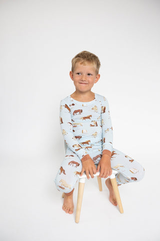 Angel Dear - Horses- Long-sleeve Bamboo Loungewear Set - Charlie Rae - 6-12 Months - Baby & Toddler Sleepwear - Angel Dear