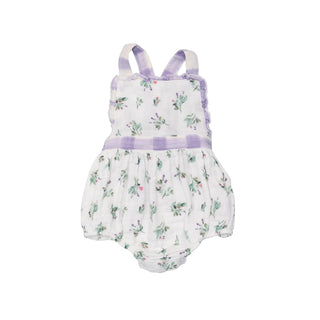 Angel Dear - Lavender Rose + Gingham Ruffle Bubble - Charlie Rae - 0-3 Months - Baby One-Pieces - Angel Dear