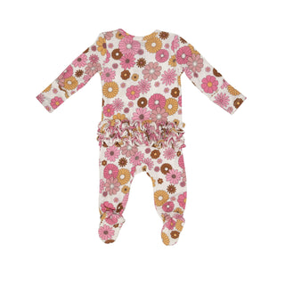 Angel Dear - Retro Floral - Bamboo 2-Way Ruffled Zipper Footie - Charlie Rae - Newborn - Baby & Toddler Sleepwear - Angel Dear
