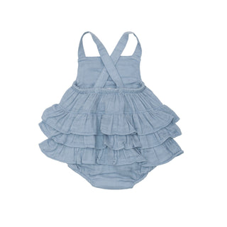 Angel Dear Solid Muslin Soft Chambray- Ruffle Sunsuit - Charlie Rae - 0-3 Months - Baby One-Pieces - Angel Dear