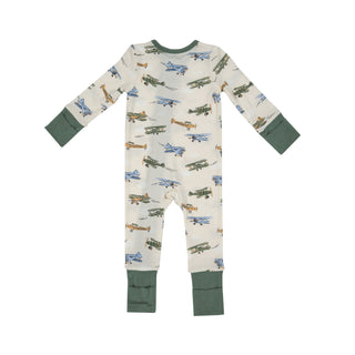 Angel Dear - Vintage Planes - Bamboo 2-Way Zipper Romper - Charlie Rae - 0-3 Months - Baby & Toddler Sleepwear - Angel Dear