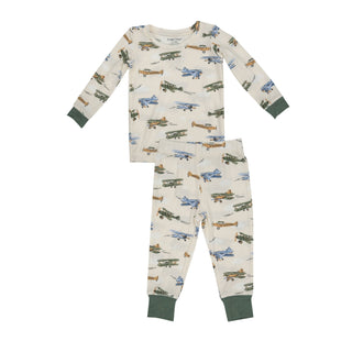 Angel Dear - Vintage Planes - Long-Sleeve Bamboo Loungewear Set - Charlie Rae - 6-12 Months - Baby & Toddler Sleepwear - Angel Dear