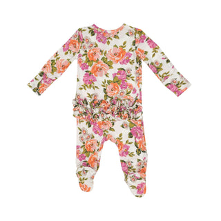 Angel Dear - Wild Rose Floral - Bamboo 2-Way Ruffled Zipper Footie - Charlie Rae - Newborn - Baby & Toddler Clothing - Angel Dear