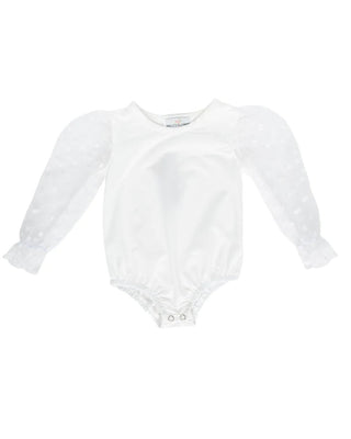 Bailey's Blossoms - Destinee Sheer Dot Sleeve Leotard - White - Charlie Rae - 0-3 Months - Baby & Toddler Tops - Bailey's Blossoms