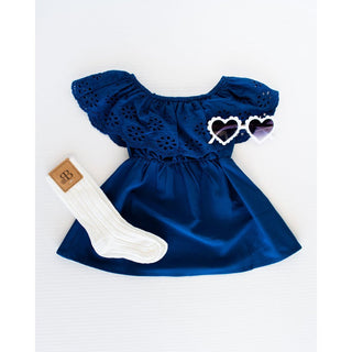 Berkleigh Off-the-Shoulder Dress - Navy - Charlie Rae - 0-3 Months - Baby & Toddler Dresses - Bailey's Blossoms
