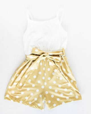 Betty Camisole Romper - Yellow w/ White Dots - Charlie Rae - 0-3 Months - Baby & Toddler Outfits - Bailey's Blossoms