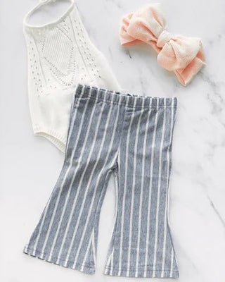 Blakely Boho Bell Bottoms - Gray & White Stripe - Charlie Rae - 0-3 Months - Baby & Toddler Bottoms - Bailey's Blossoms