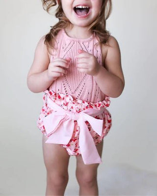 Brandi Bow Front High-Waist Bloomers - Pretty in Pink Floral - Charlie Rae - 0-3 Months - Baby & Toddler Bottoms - Bailey's Blossoms