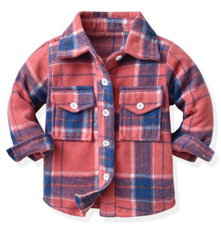 Cameron Flannel Shacket-Salmon Plaid - Charlie Rae - 6-12 Months - Baby & Toddler Outerwear - Charlie Rae