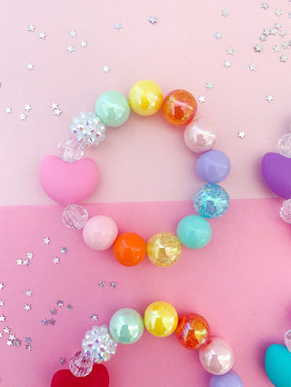 Candy Colored Rainbow Hearts Charm Bracelet - Charlie Rae - Pink Heart - Kid Jewelry- 351 - The Rainbow Mermaid