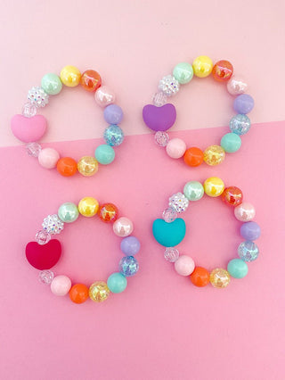Candy Colored Rainbow Hearts Charm Bracelet - Charlie Rae - Pink Heart - Kid Jewelry- 351 - The Rainbow Mermaid