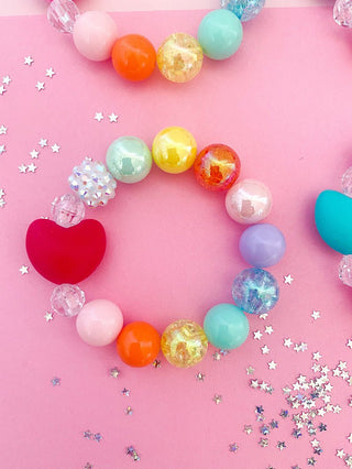 Candy Colored Rainbow Hearts Charm Bracelet - Charlie Rae - Red Heart - Kid Jewelry- 351 - The Rainbow Mermaid