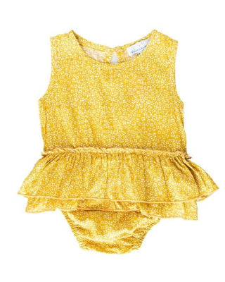 Clare Ruffle Bubble Romper - Yellow Flecks - Charlie Rae - 0-3 Months - Baby One-Pieces - Bailey's Blossoms
