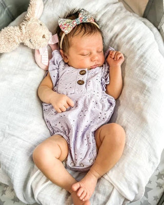 Denise Button Front Ruffle Romper - Lavender Eyelet - Charlie Rae - 0-3 Months - Baby One-Pieces - Bailey's Blossoms