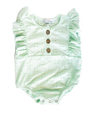 Denise Button Front Ruffle Romper - Mint Eyelet - Charlie Rae - 0-3 Months - Baby One-Pieces - Bailey's Blossoms