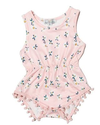Dillon Pom Pom Romper - Rosewater Floral - Charlie Rae - 0-6 Months - Baby & Toddler Outfits - Bailey's Blossoms