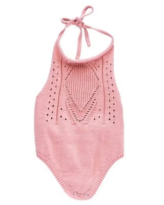 Drake Crochet Halter Romper - Charlie Rae - Pink Candy - Baby One-Pieces - Bailey's Blossoms
