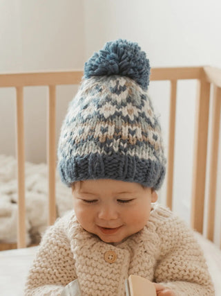 Fairisle Slate Beanie Hat - Charlie Rae - M (6-24 Months) - Baby & Toddler Hats - Huggalugs