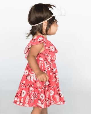 Fiona Flutter Sleeve Mini Dress - Coral Floral - Charlie Rae - 0-3 Months - Baby & Toddler Dresses - Bailey's Blossoms