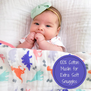 Girl's Dinosaur Girly Muslin Baby Quilt - Rawr-Some - Charlie Rae - Swaddling & Receiving Blankets - LollyBanks