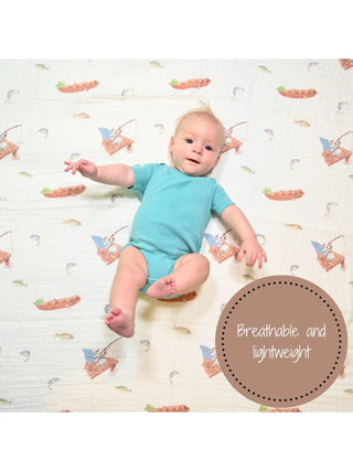 Gone Fishing Baby Swaddle Blanket - Charlie Rae - Swaddling & Receiving Blankets - LollyBanks