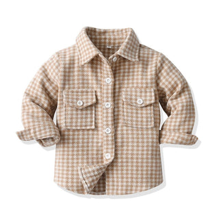 Harlan Houndstooth Shacket - Charlie Rae - Beige - Baby & Toddler Outerwear - Little Trendy