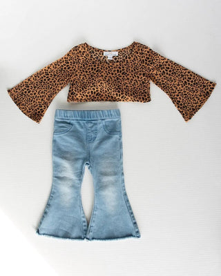 Henny Bell Sleeve Crop Top - Leopard - Tween - Charlie Rae - 6 - Shirts & Tops - Bailey's Blossoms