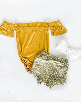 Karli Cold Shoulder Flutter Sleeve Leotard - Mustard - Charlie Rae - 0-3 Months - Baby One-Pieces - Bailey's Blossoms
