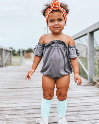 Karli Cold Shoulder Flutter Sleeve Leotard - Slate Gray - Charlie Rae - 0-3 Months - Baby One-Pieces - Bailey's Blossoms