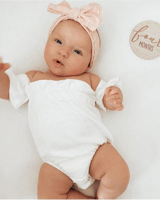 Karli Cold Shoulder Flutter Sleeve Leotard- White - Charlie Rae - 0-3 Months - Baby One-Pieces - Bailey's Blossoms