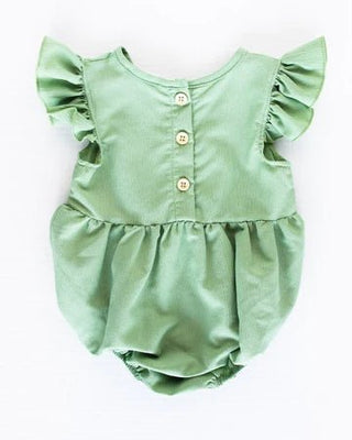 Klein Ruffle Sleeve Bubble Romper - Avocado Green - Charlie Rae - 0-3 Months - Baby & Toddler Outfits - Bailey's Blossoms