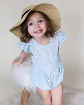 Klein Ruffle Sleeve Bubble Romper - Blue Flecks - Charlie Rae - 0-3 Months - Baby & Toddler Outfits - Bailey's Blossoms