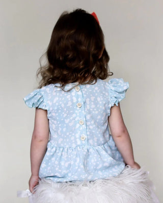 Klein Ruffle Sleeve Bubble Romper - Blue Flecks - Charlie Rae - 0-3 Months - Baby & Toddler Outfits - Bailey's Blossoms