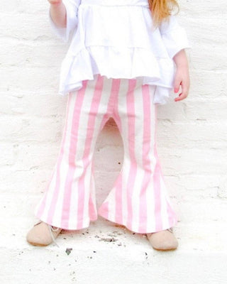 Landry Boho Denim Bell Bottoms - Pink & White Stripe - Charlie Rae - 9-12 Months - Baby & Toddler Bottoms - Bailey's Blossoms