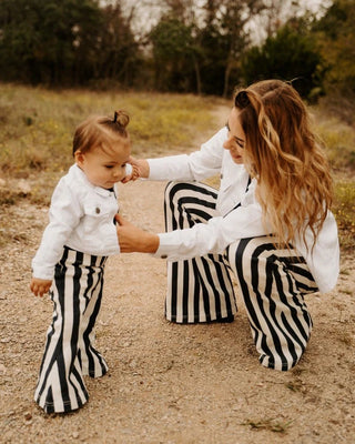 Landry Mommy and Me Boho Denim Bell Bottoms - Navy & White Stripe - Charlie Rae - 0-3 Months - Baby & Toddler Bottoms - Bailey's Blossoms