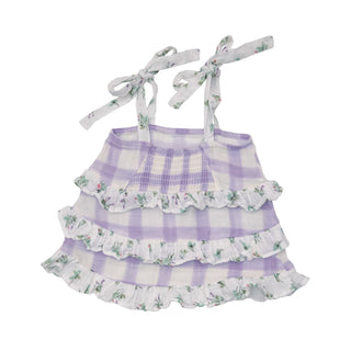 Lavender Rose + Gingham Tiered Sundress W/ Back Smocking - Charlie Rae - 2T - Baby & Toddler Dresses - Angel Dear