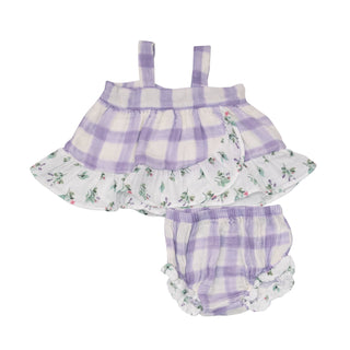 Lavender Rose + Gingham Wrap Ruffle Top & Ruffle Diaper Cover - Charlie Rae - 3-6 Months - Baby & Toddler Outfits - Angel Dear