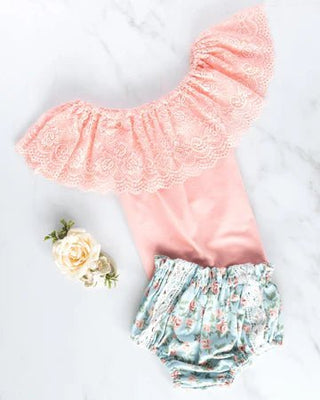 Leana Lace Front Bloomers - Blue & Pink Floral - Charlie Rae - 0-3 Months - Baby & Toddler Bottoms - Bailey's Blossoms