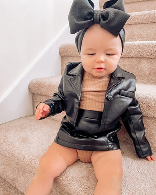 Lexi Cropped Blazer - Black Pleather - Charlie Rae - 0-3 Months - Baby & Toddler Outerwear - Bailey's Blossoms