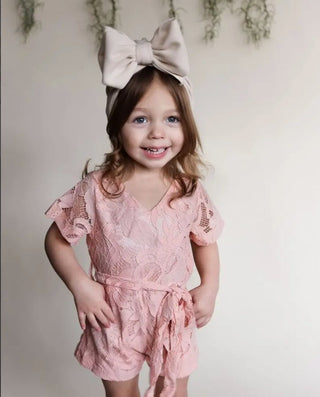 Lila Lace Romper - Seashell Peach - Charlie Rae - 9-12 Months - Baby & Toddler Outfits - Bailey's Blossoms