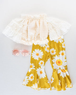 Lina Pleated Bell Bottoms - Yellow Sunflower - Charlie Rae - 9-12 Months - Baby & Toddler Bottoms - Bailey's Blossoms