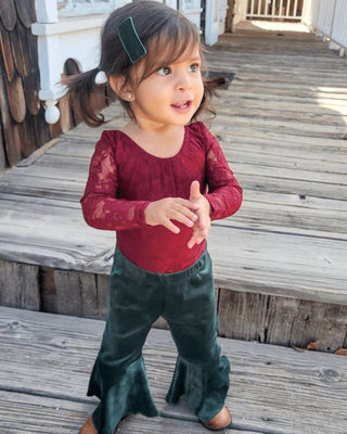 Lina Pleated Velour Bell Bottoms - Hunter - Charlie Rae - 0-3 Months - Baby & Toddler Bottoms - Bailey's Blossoms