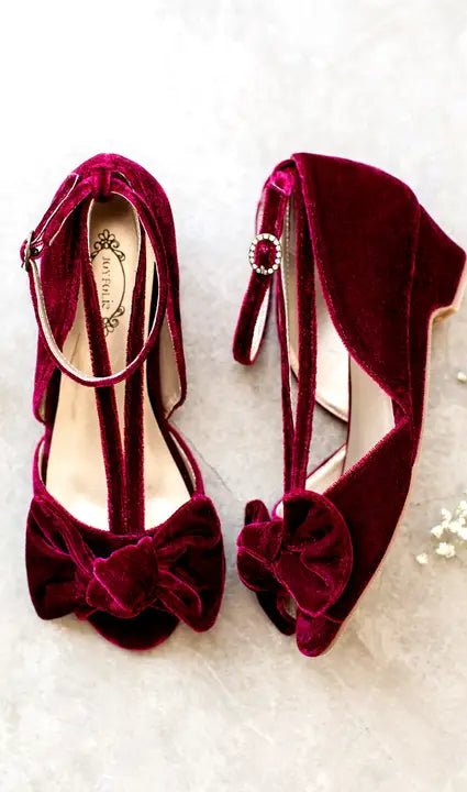 Burgundy velvet wedding shoes hotsell