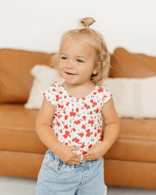 Maggie Cap Sleeve Leotard - Red Roses - Charlie Rae - 0-3 Months - Baby One-Pieces - Bailey's Blossoms