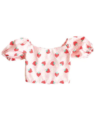 Maude Off Shoulder Puff Sleeve Top - Strawberry Shortcake - Charlie Rae - 3-6 Months - Baby & Toddler Tops - Bailey's Blossoms