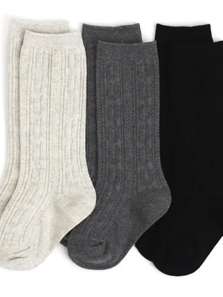 Midnight Cable Knit Knee High Sock 3-Pack - Charlie Rae - 0-6 Months - Socks - Little Stocking Co.