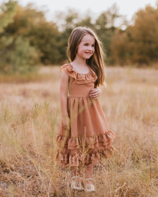 Nellie Ruffle Maxi Dress - Mocha - Charlie Rae - 12-18 Months - Baby & Toddler Dresses - Bailey's Blossoms